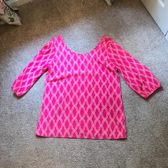 Blue Rain Tops - Pink Pattern Top with Fun Bow Detail Blue Rain Tops - Pink Pattern Top with Fun Bow Detail